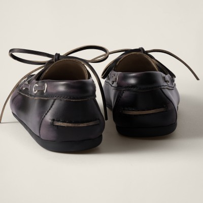 Miu Miu Bleached Leather Deck Shoes Black Miu Miu Bleached Leather Deck Shoes Black