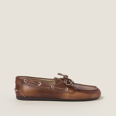 Miu Miu Bleached Leather Deck Shoes Sienna Miu Miu Bleached Leather Deck Shoes Sienna