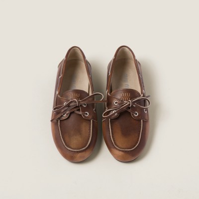 Miu Miu Bleached Leather Deck Shoes Sienna Miu Miu Bleached Leather Deck Shoes Sienna
