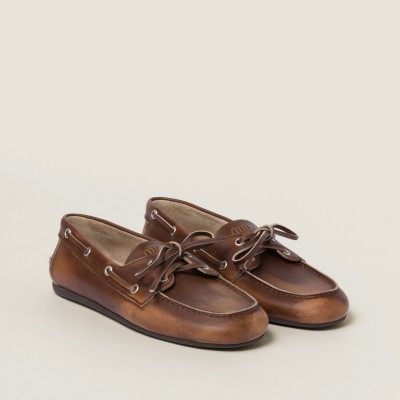 Miu Miu Bleached Leather Deck Shoes Sienna Miu Miu Bleached Leather Deck Shoes Sienna