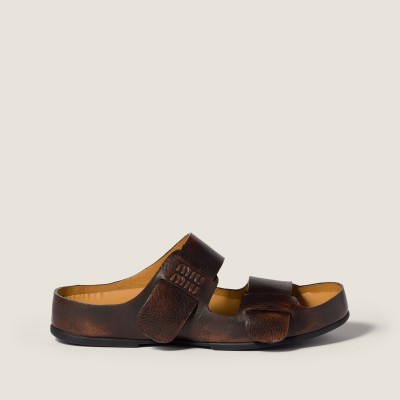 Miu Miu Bleached Leather Sandals Palisander Miu Miu Bleached Leather Sandals Palisander