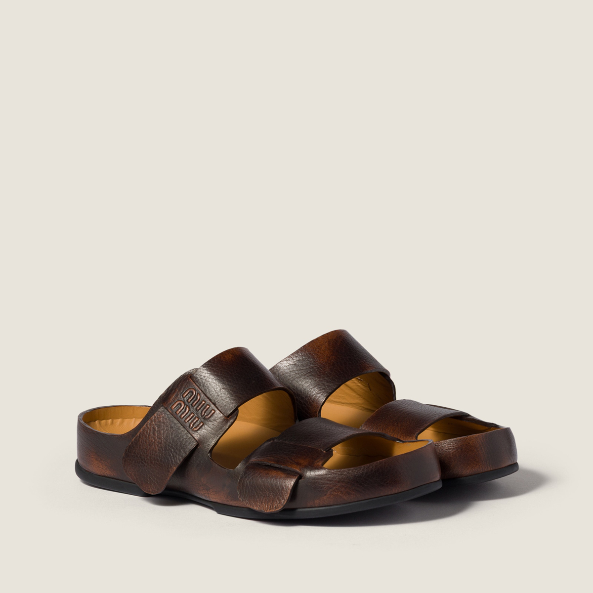 Miu Miu Bleached Leather Sandals Palisander Miu Miu Bleached Leather Sandals Palisander