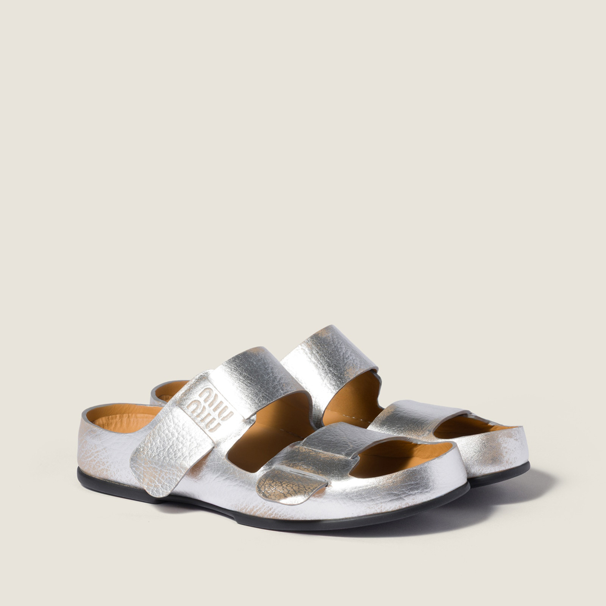 Miu Miu Bleached Leather Sandals Silver Miu Miu Bleached Leather Sandals Silver