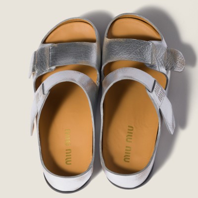 Miu Miu Bleached Leather Sandals Silver Miu Miu Bleached Leather Sandals Silver