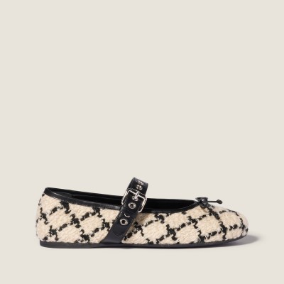 Miu Miu Boucle Check Ballerinas Ivory Black Miu Miu Boucle Check Ballerinas Ivory Black