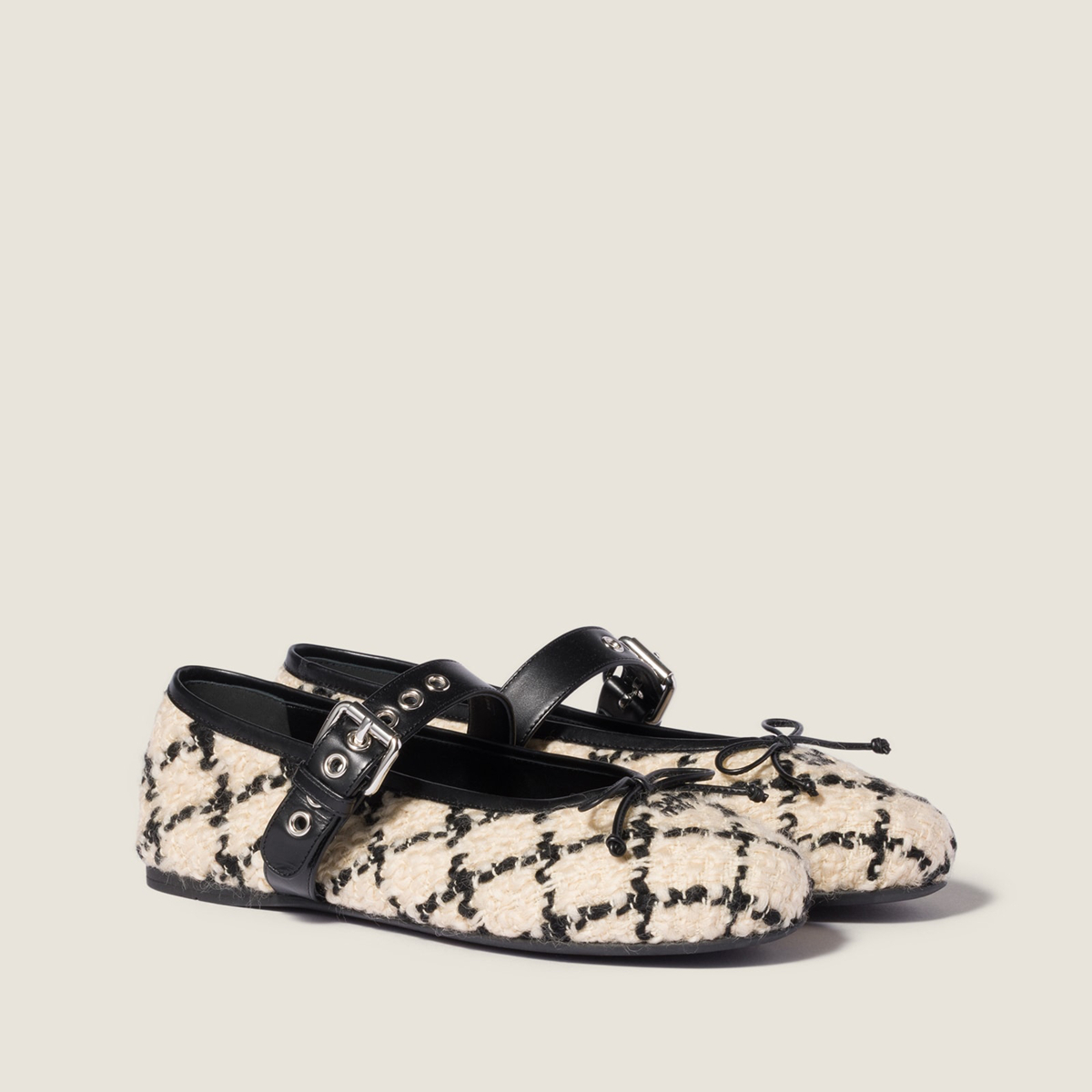 Miu Miu Boucle Check Ballerinas Ivory Black Miu Miu Boucle Check Ballerinas Ivory Black