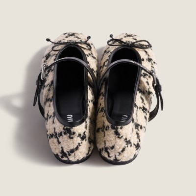 Miu Miu Boucle Check Ballerinas Ivory Black Miu Miu Boucle Check Ballerinas Ivory Black