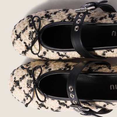 Miu Miu Boucle Check Ballerinas Ivory Black Miu Miu Boucle Check Ballerinas Ivory Black