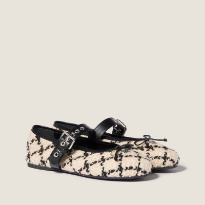 Miu Miu Boucle Check Ballerinas Ivory Black Miu Miu Boucle Check Ballerinas Ivory Black