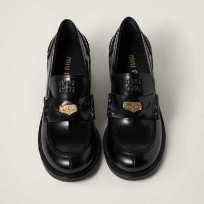 Miu Miu Brushed Leather Loafers Black Miu Miu Brushed Leather Loafers Black