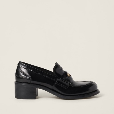 Miu Miu Brushed Leather Loafers Black Miu Miu Brushed Leather Loafers Black