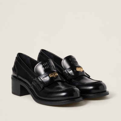 Miu Miu Brushed Leather Loafers Black Miu Miu Brushed Leather Loafers Black