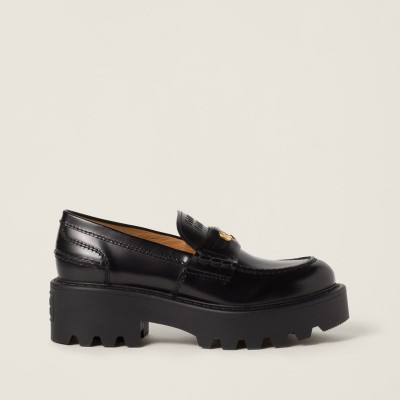 Miu Miu Brushed Leather Loafers Black Miu Miu Brushed Leather Loafers Black