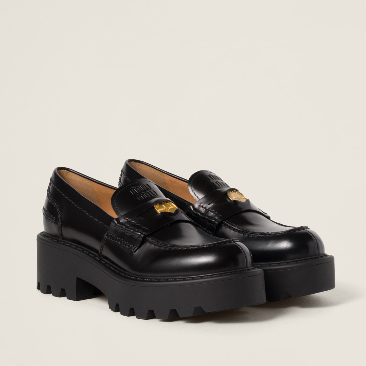 Miu Miu Brushed Leather Loafers Black Miu Miu Brushed Leather Loafers Black