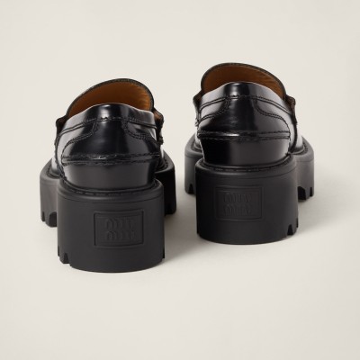 Miu Miu Brushed Leather Loafers Black Miu Miu Brushed Leather Loafers Black