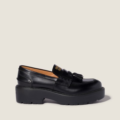 Miu Miu Brushed Leather Loafers Black Miu Miu Brushed Leather Loafers Black