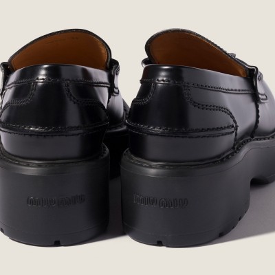 Miu Miu Brushed Leather Loafers Black Miu Miu Brushed Leather Loafers Black