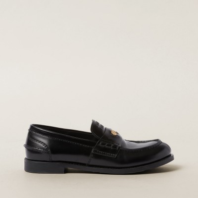 Miu Miu Brushed Leather Penny Loafers Black