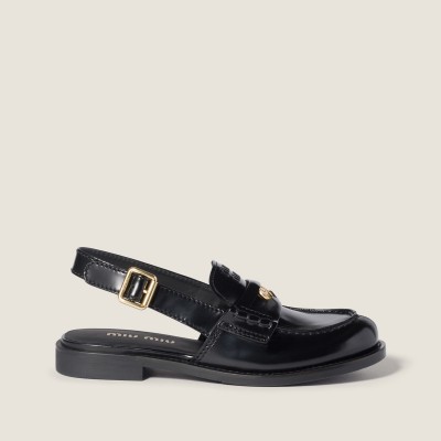 Miu Miu Brushed Leather Slingback Loafers Black Miu Miu Brushed Leather Slingback Loafers Black