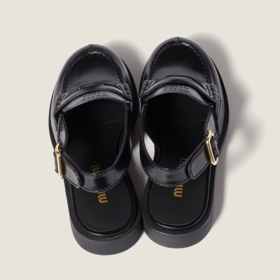 Miu Miu Brushed Leather Slingback Loafers Black Miu Miu Brushed Leather Slingback Loafers Black