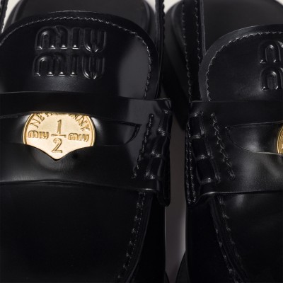 Miu Miu Brushed Leather Slingback Loafers Black Miu Miu Brushed Leather Slingback Loafers Black