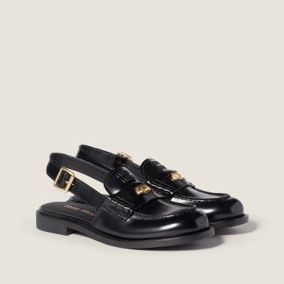 Miu Miu Brushed Leather Slingback Loafers Black Miu Miu Brushed Leather Slingback Loafers Black