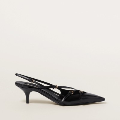 Miu Miu Brushed Leather Slingbacks With Buckles Black Miu Miu Brushed Leather Slingbacks With Buckles Black