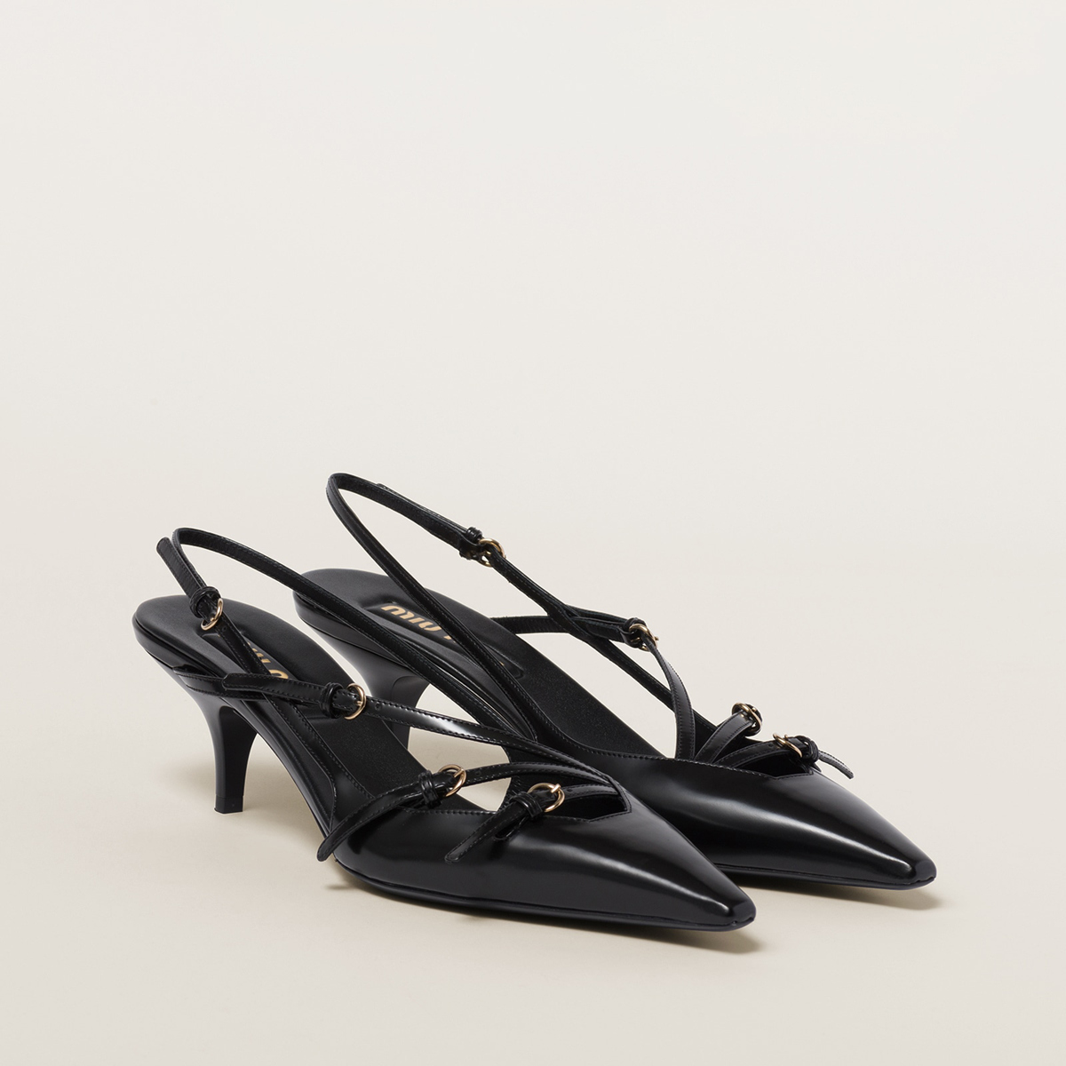 Miu Miu Brushed Leather Slingbacks With Buckles Black Miu Miu Brushed Leather Slingbacks With Buckles Black
