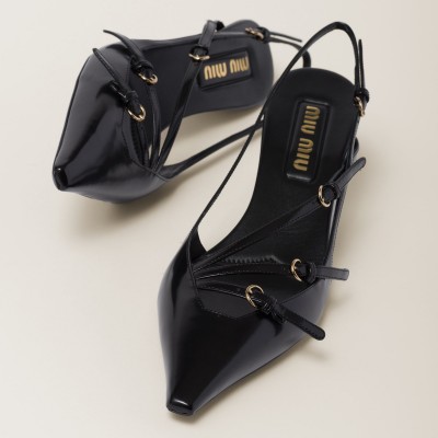 Miu Miu Brushed Leather Slingbacks With Buckles Black Miu Miu Brushed Leather Slingbacks With Buckles Black