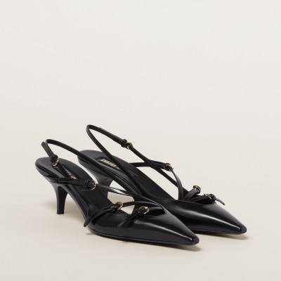 Miu Miu Brushed Leather Slingbacks With Buckles Black Miu Miu Brushed Leather Slingbacks With Buckles Black