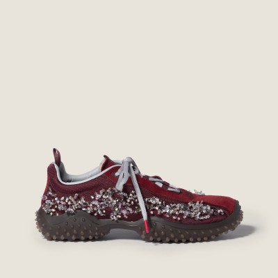 Miu Miu Bubble Embroidered Technical Fabric And Suede Sneakers Burgundy Miu Miu Bubble Embroidered Technical Fabric And Suede Sneakers Burgundy