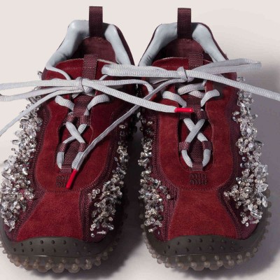 Miu Miu Bubble Embroidered Technical Fabric And Suede Sneakers Burgundy Miu Miu Bubble Embroidered Technical Fabric And Suede Sneakers Burgundy