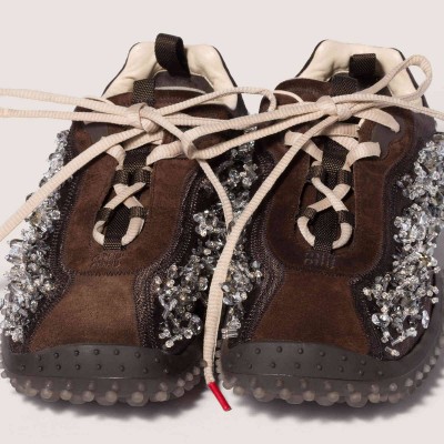 Miu Miu Bubble Embroidered Technical Fabric And Suede Sneakers Dark Brown Miu Miu Bubble Embroidered Technical Fabric And Suede Sneakers Dark Brown