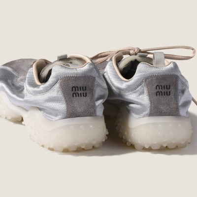 Miu Miu Bubble Technical Fabric And Suede Sneakers Cloudy Gray Miu Miu Bubble Technical Fabric And Suede Sneakers Cloudy Gray