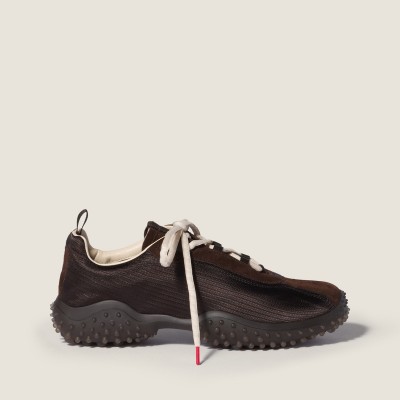Miu Miu Bubble Technical Fabric And Suede Sneakers Dark Brown Miu Miu Bubble Technical Fabric And Suede Sneakers Dark Brown