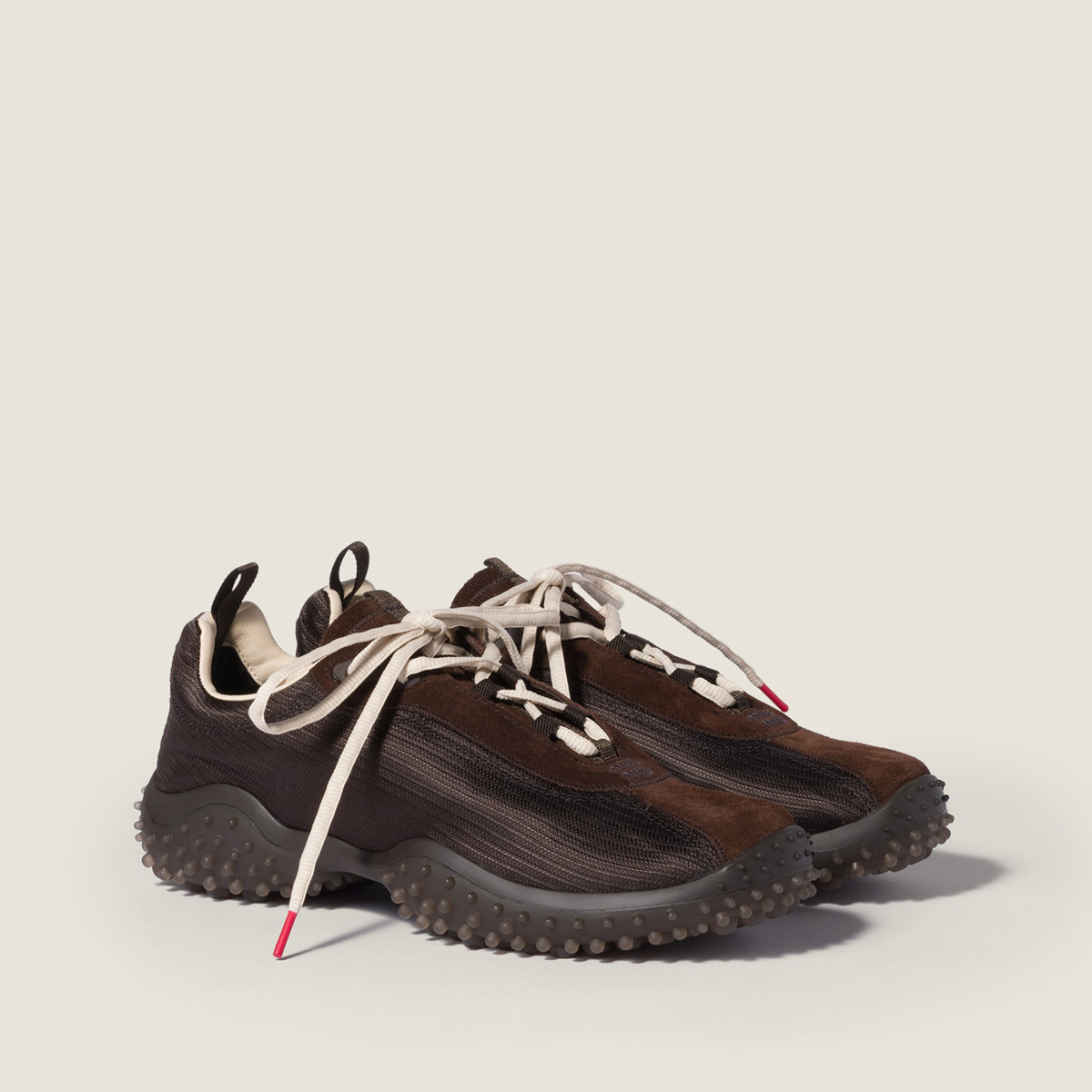 Miu Miu Bubble Technical Fabric And Suede Sneakers Dark Brown Miu Miu Bubble Technical Fabric And Suede Sneakers Dark Brown
