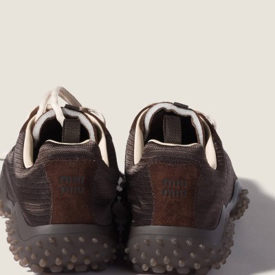 Miu Miu Bubble Technical Fabric And Suede Sneakers Dark Brown Miu Miu Bubble Technical Fabric And Suede Sneakers Dark Brown