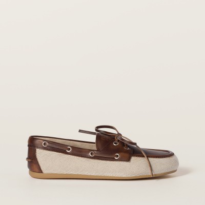 Miu Miu Canvas And Bleached Leather Deck Shoes Beige Brown Miu Miu Canvas And Bleached Leather Deck Shoes Beige Brown