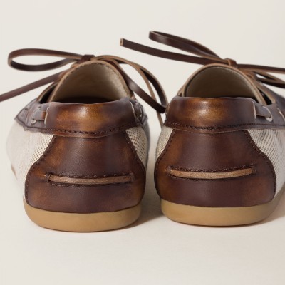 Miu Miu Canvas And Bleached Leather Deck Shoes Beige Brown Miu Miu Canvas And Bleached Leather Deck Shoes Beige Brown
