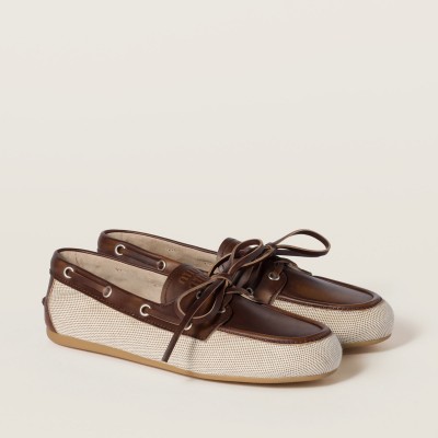 Miu Miu Canvas And Bleached Leather Deck Shoes Beige Brown Miu Miu Canvas And Bleached Leather Deck Shoes Beige Brown