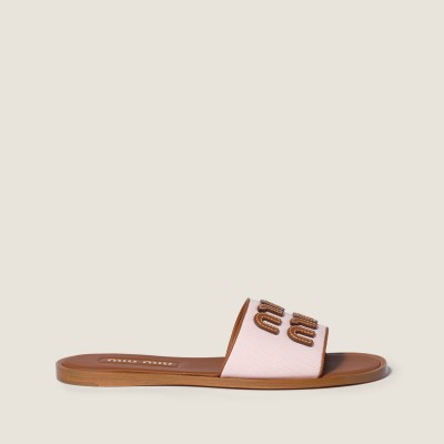 Miu Miu Canvas And Leather Slides Peach Brandy Miu Miu Canvas And Leather Slides Peach Brandy