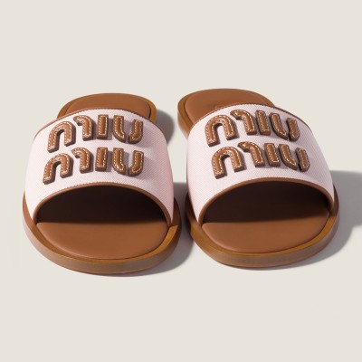 Miu Miu Canvas And Leather Slides Peach Brandy Miu Miu Canvas And Leather Slides Peach Brandy