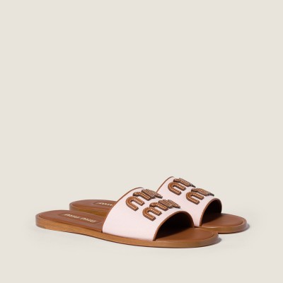 Miu Miu Canvas And Leather Slides Peach Brandy Miu Miu Canvas And Leather Slides Peach Brandy