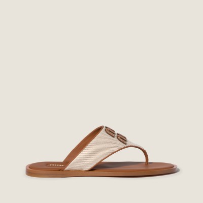 Miu Miu Canvas And Leather Thong Sandals Beige Brandy Miu Miu Canvas And Leather Thong Sandals Beige Brandy