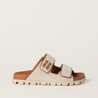Miu Miu Canvas Slides Beige Brandy Miu Miu Canvas Slides Beige Brandy