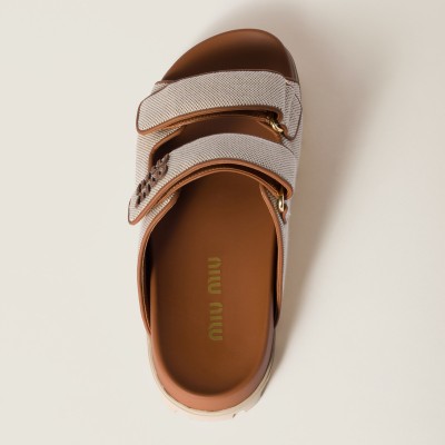 Miu Miu Canvas Slides Beige Brandy Miu Miu Canvas Slides Beige Brandy