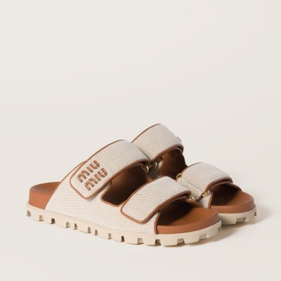 Miu Miu Canvas Slides Beige Brandy Miu Miu Canvas Slides Beige Brandy