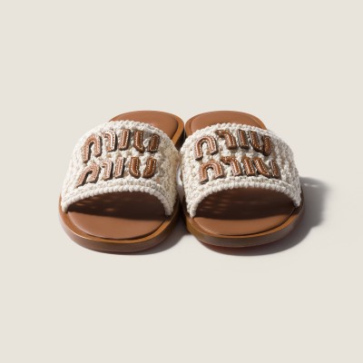 Miu Miu Crochet And Leather Slides Ivory Miu Miu Crochet And Leather Slides Ivory