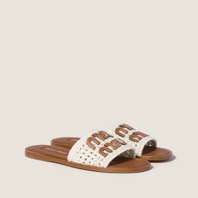 Miu Miu Crochet And Leather Slides Ivory Miu Miu Crochet And Leather Slides Ivory