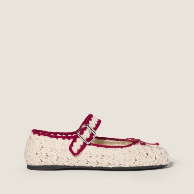 Miu Miu Crochet Ballerinas Ivory Raspberry Miu Miu Crochet Ballerinas Ivory Raspberry